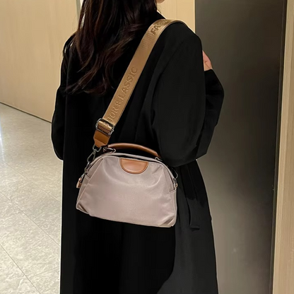 New Portable Nylon Cloth with Cowhide Shoulder Bag